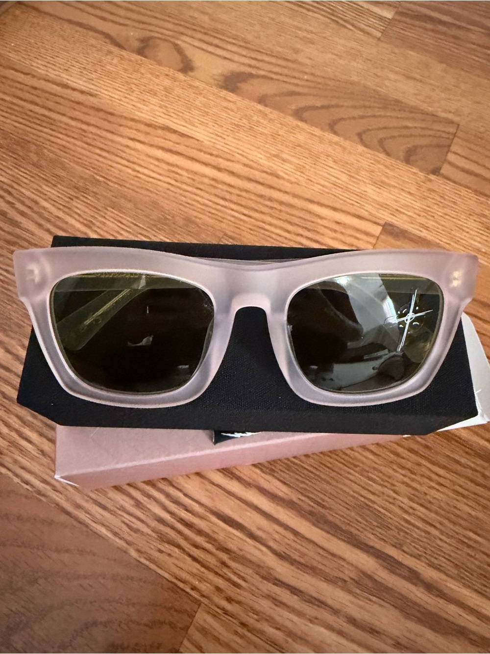 Frosted Light Pink Square Sunglasses with Dark Lenses